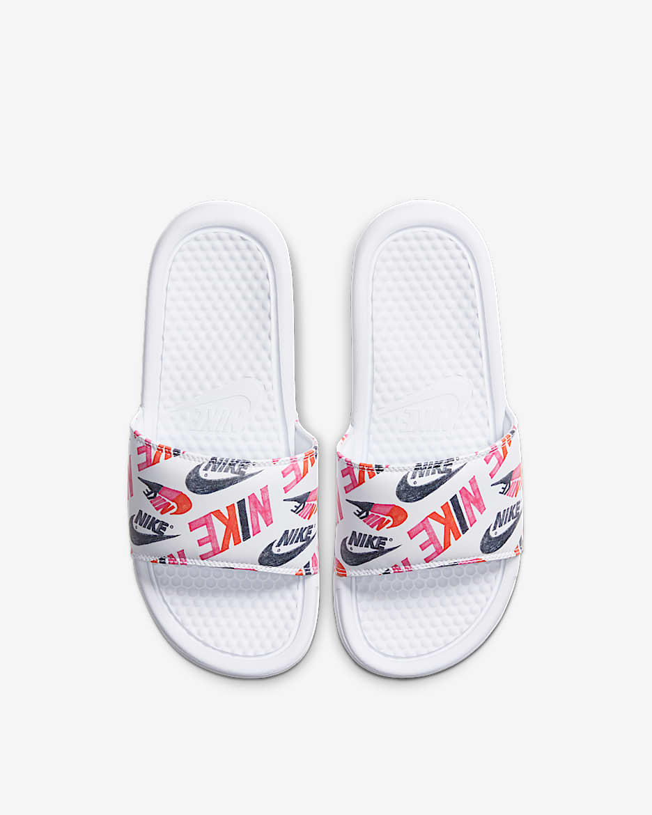 Nike Benassi JDI Print 女子拖鞋 - 白色/莲花粉/队橙/黑