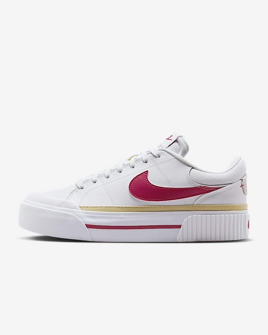 Nike Court Legacy Lift 女子厚底增高运动鞋 - 白色/团队金/甜菜红