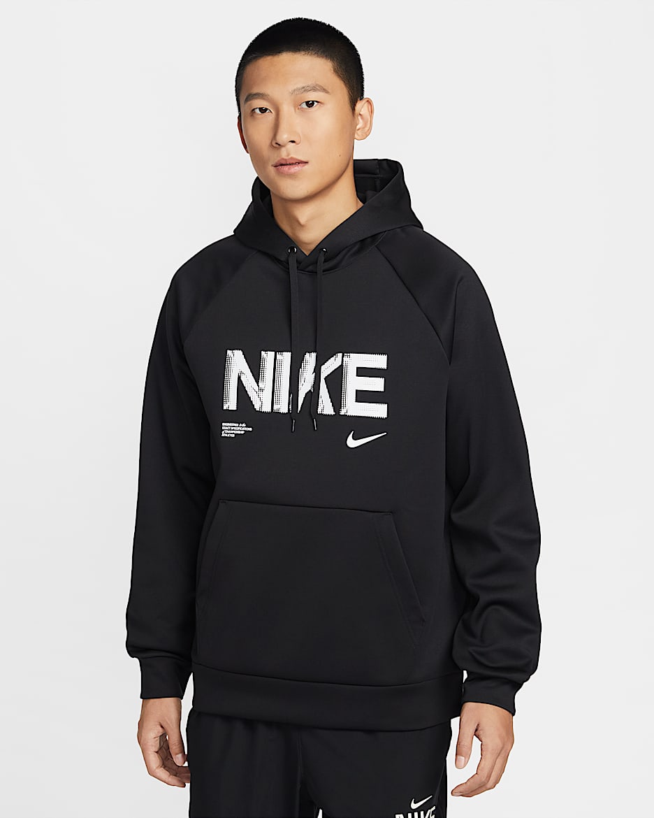 Nike Therma-FIT 男子加绒套头连帽衫 - 黑/白色