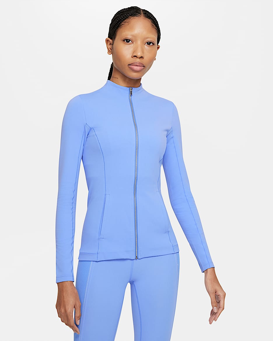Nike Yoga Luxe Dri-FIT 女子全长拉链开襟夹克 - 脉冲宝石蓝/铝蓝