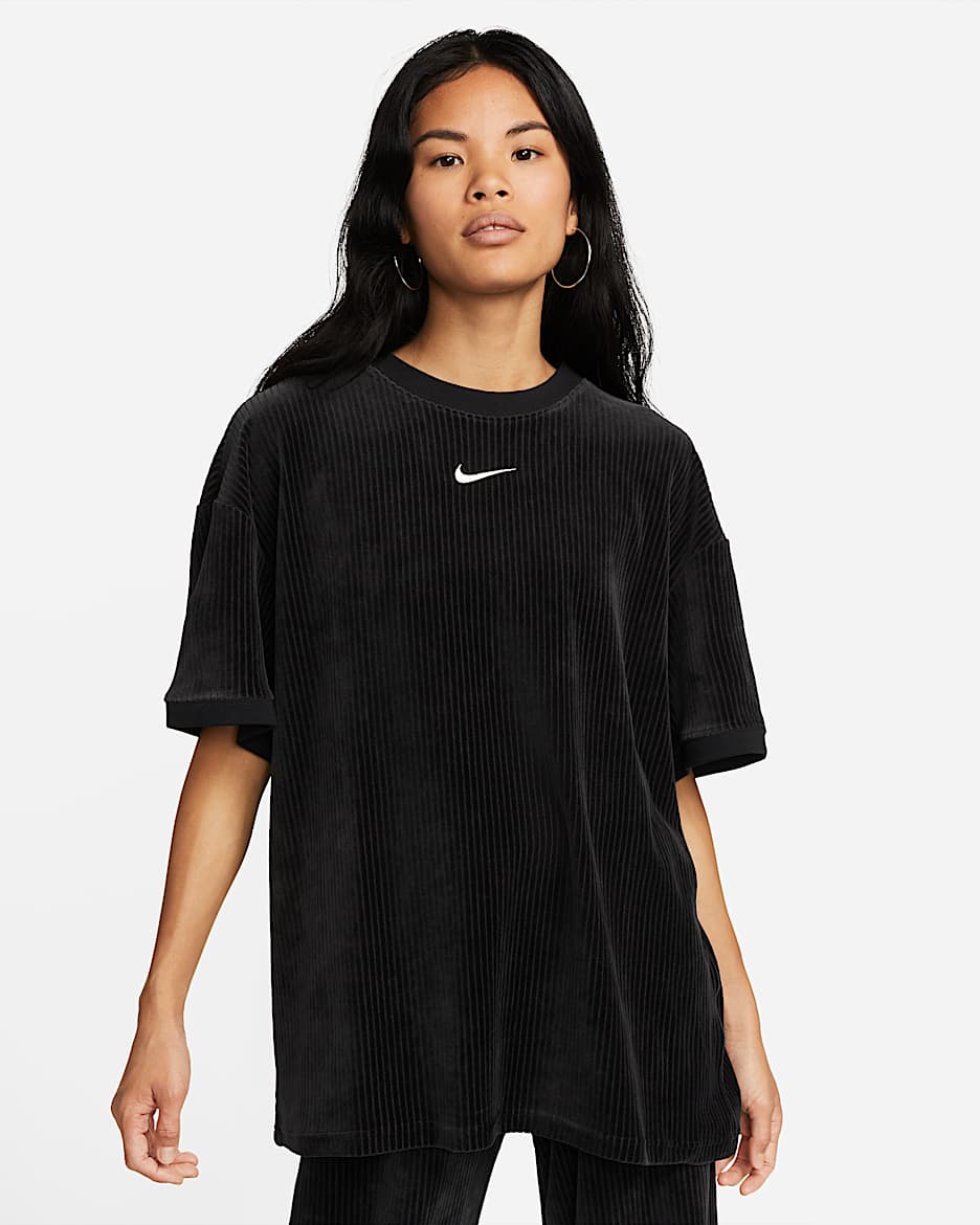 Nike Sportswear 女子灯芯绒短袖上衣 - 黑/帆白