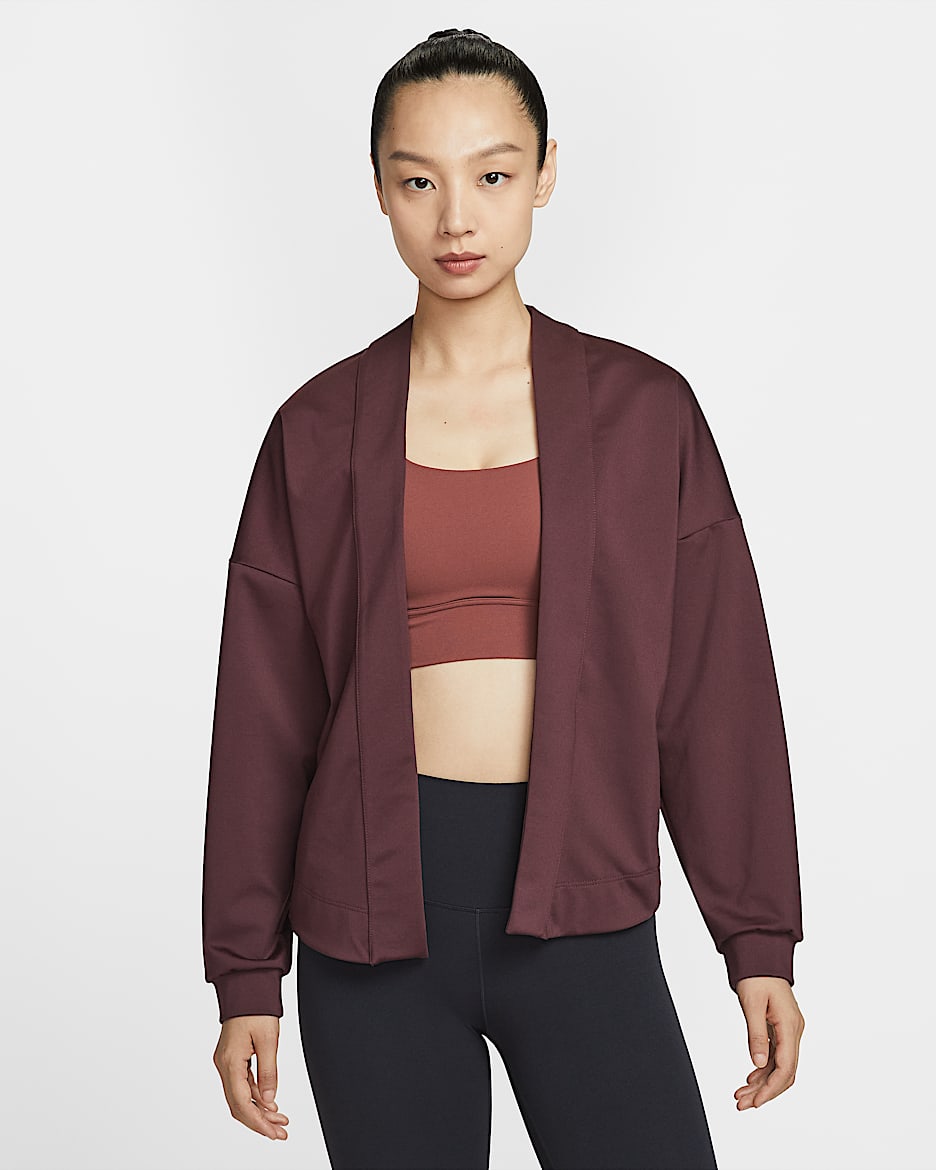 Nike Zenvy Dri-FIT 女子速干 Oversize 风加绒开衫 - 鲜亮勃艮第酒红/白色