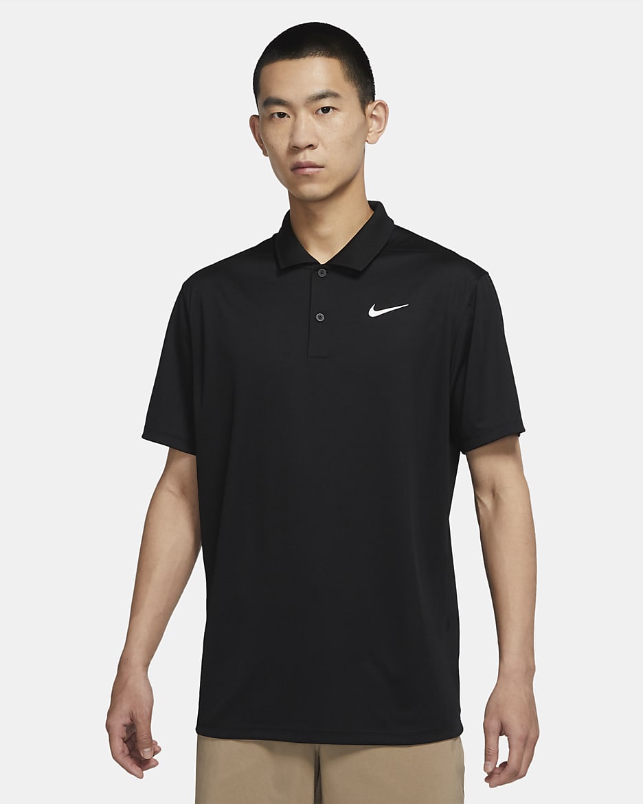 Nike Dri-FIT Victory 男子速干高尔夫翻领T恤 - 黑/白色