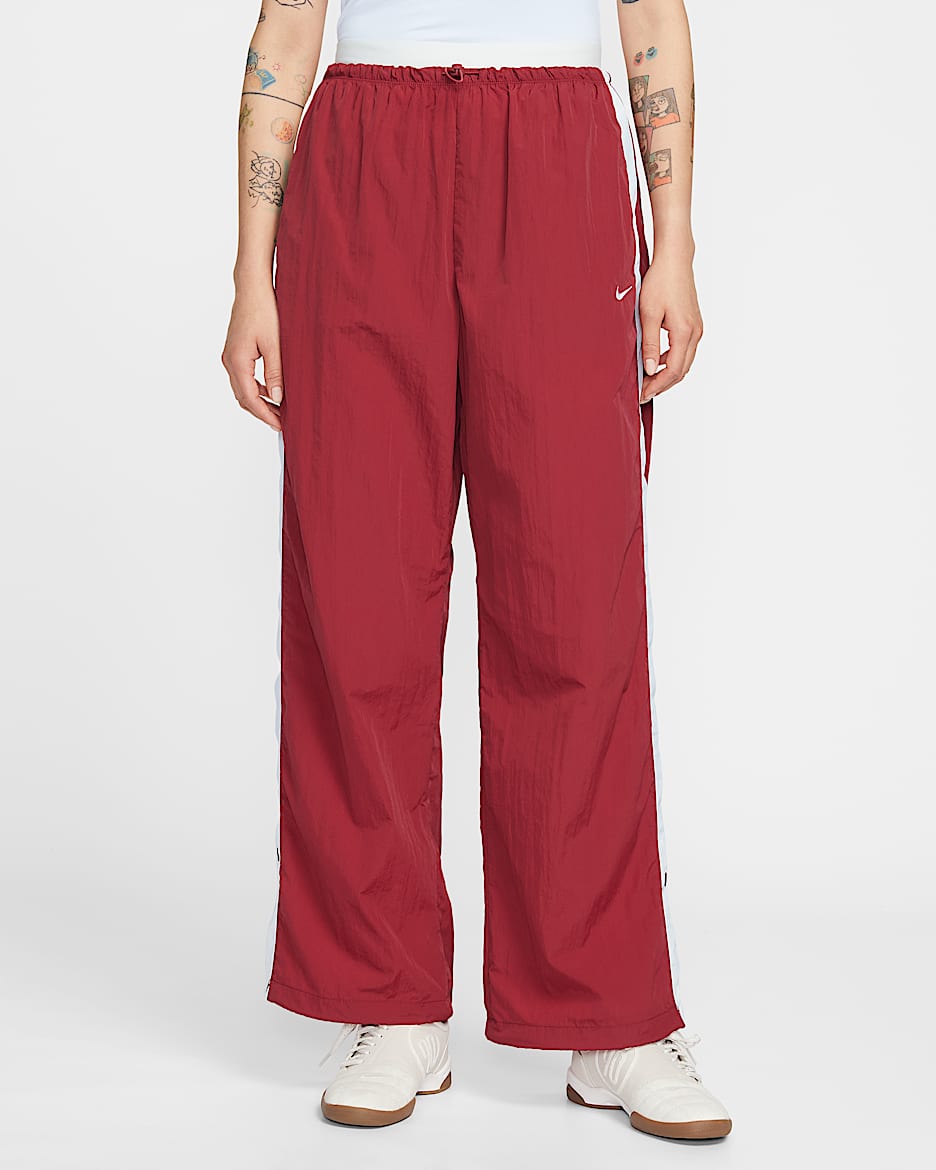 Nike Sportswear 女子宽松高腰降落伞裤 - 深队红/粉白/白色/粉白