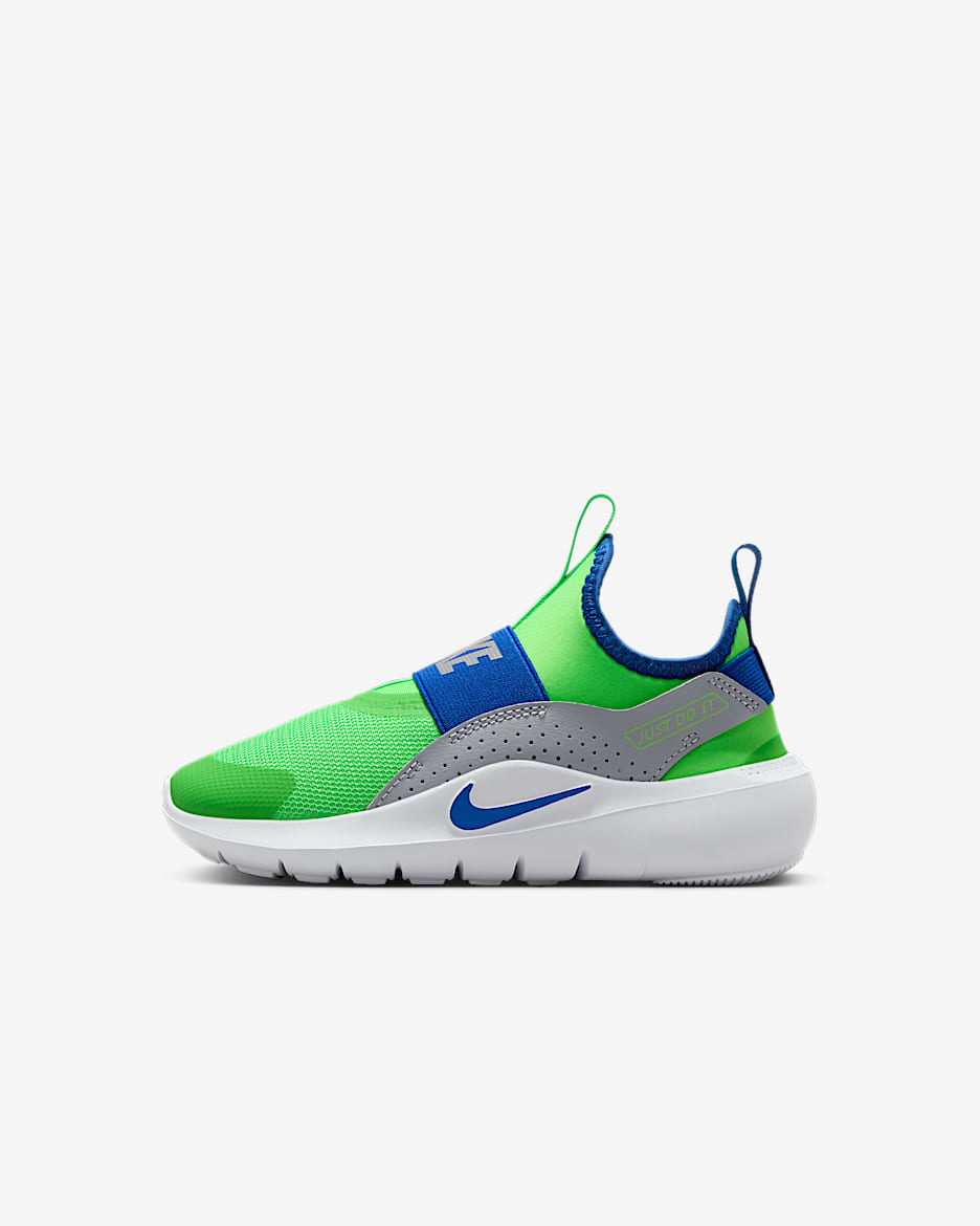 Nike Flex Runner 4 幼童一脚蹬运动鞋 - 冲击绿/狼灰/白色/游戏宝蓝
