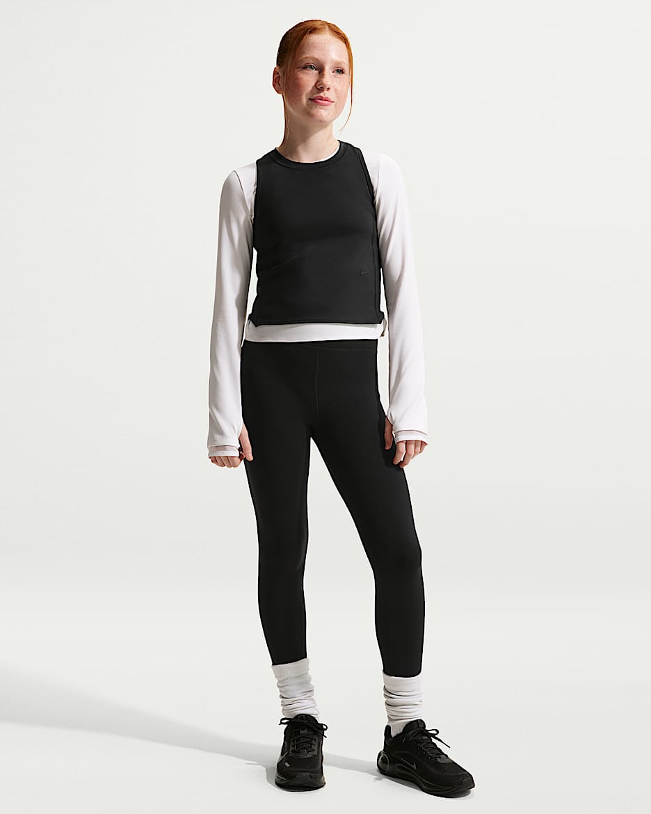 Nike MAVN Dri-FIT 耐克好动心系列大童（女孩）速干高腰紧身裤 - 黑/黑