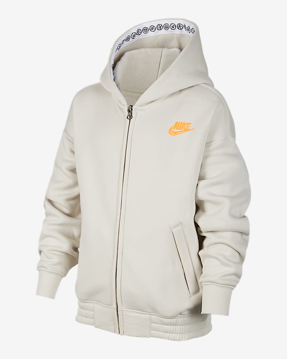 Nike Culture of Basketball 大童（男孩）全长拉链开襟连帽衫 - 浅骨色/荷兰橙