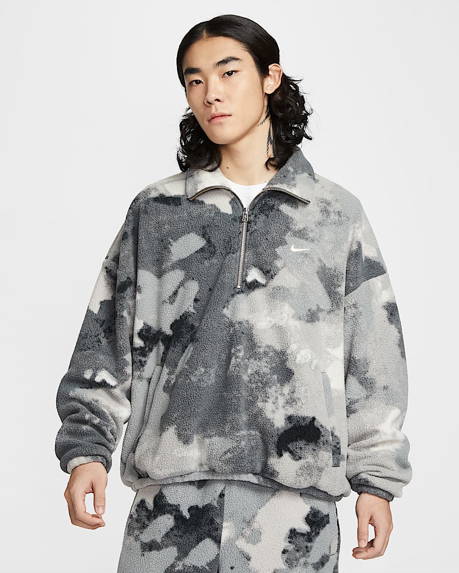 Nike Dri-FIT 男子速干摇粒绒半长拉链开襟上衣 - 铁灰/淡象牙白
