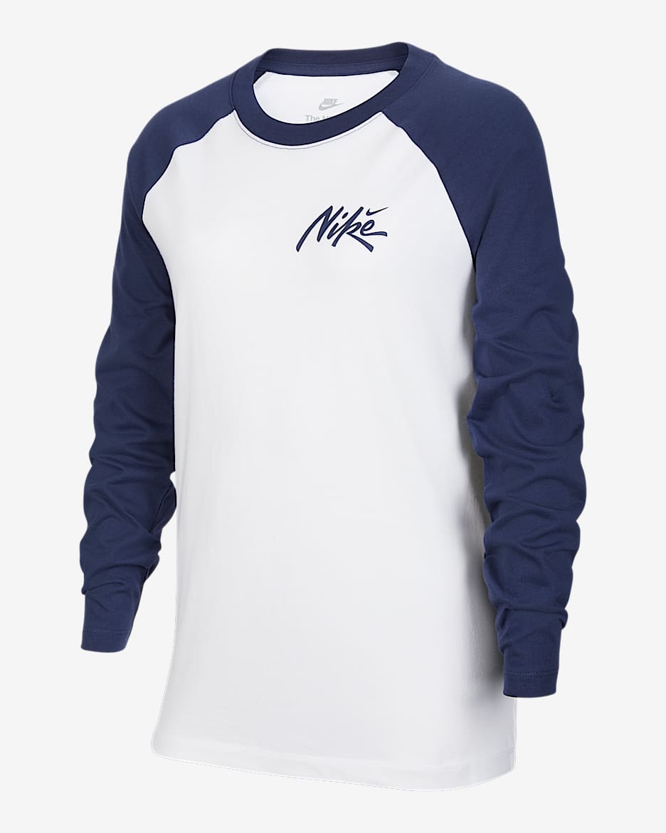 Nike Sportswear 大童长袖T恤 - 白色/深藏青