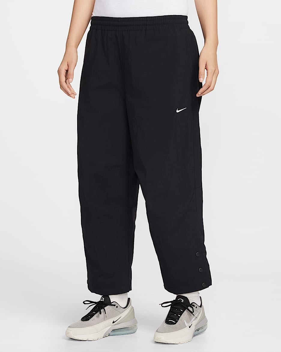 Nike Sportswear 女子 Oversize 风高腰梭织中长裤 - 黑/帆白