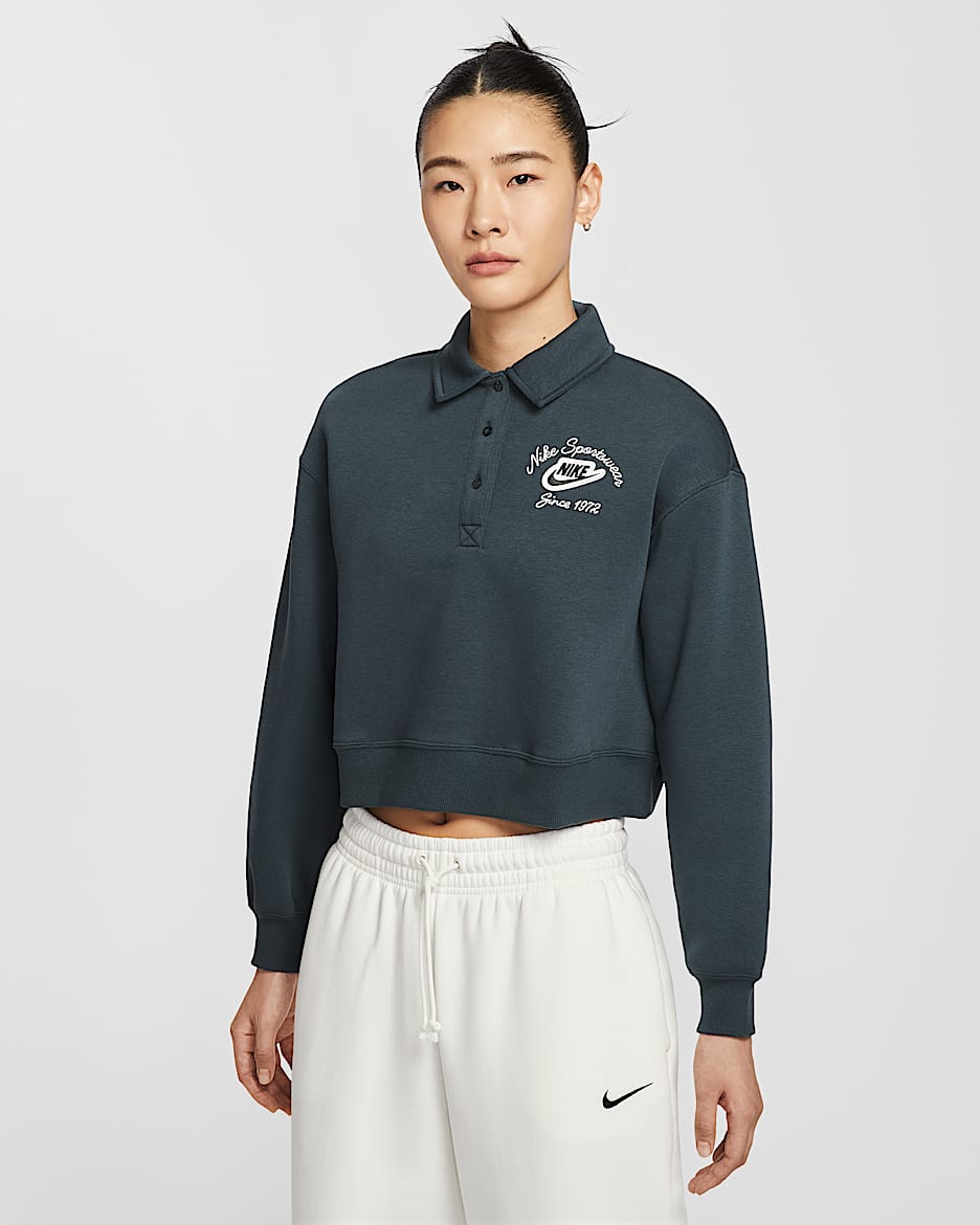 Nike Sportswear Phoenix Fleece 女子加绒宽松翻领套头上衣 - 海藻绿