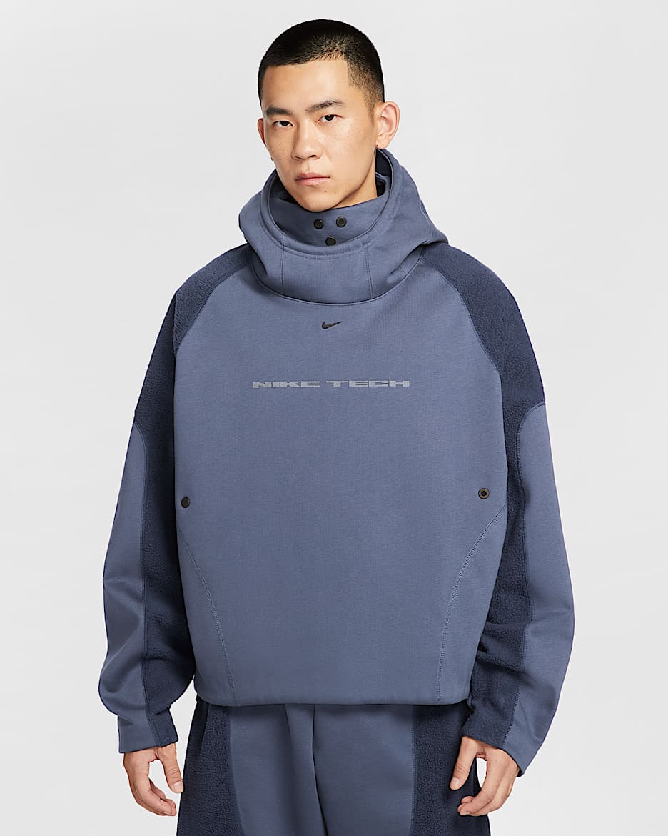 Nike Tech Boreas 男子 Oversize 风摇粒绒拼接连帽衫 - 闪电蓝/黑曜石色/黑