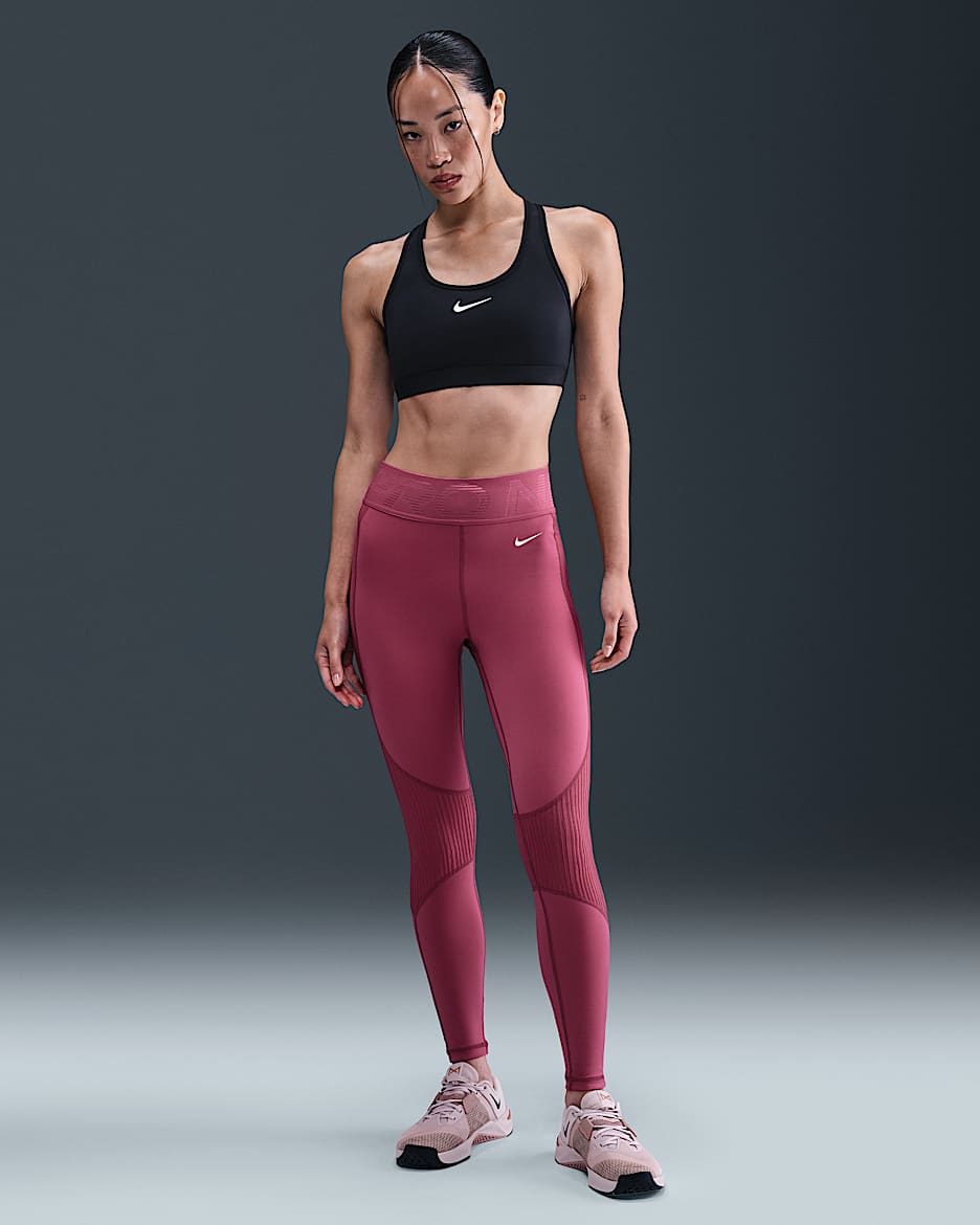 Nike Pro 女子速干高腰训练紧身裤 - 甜菜红/白色