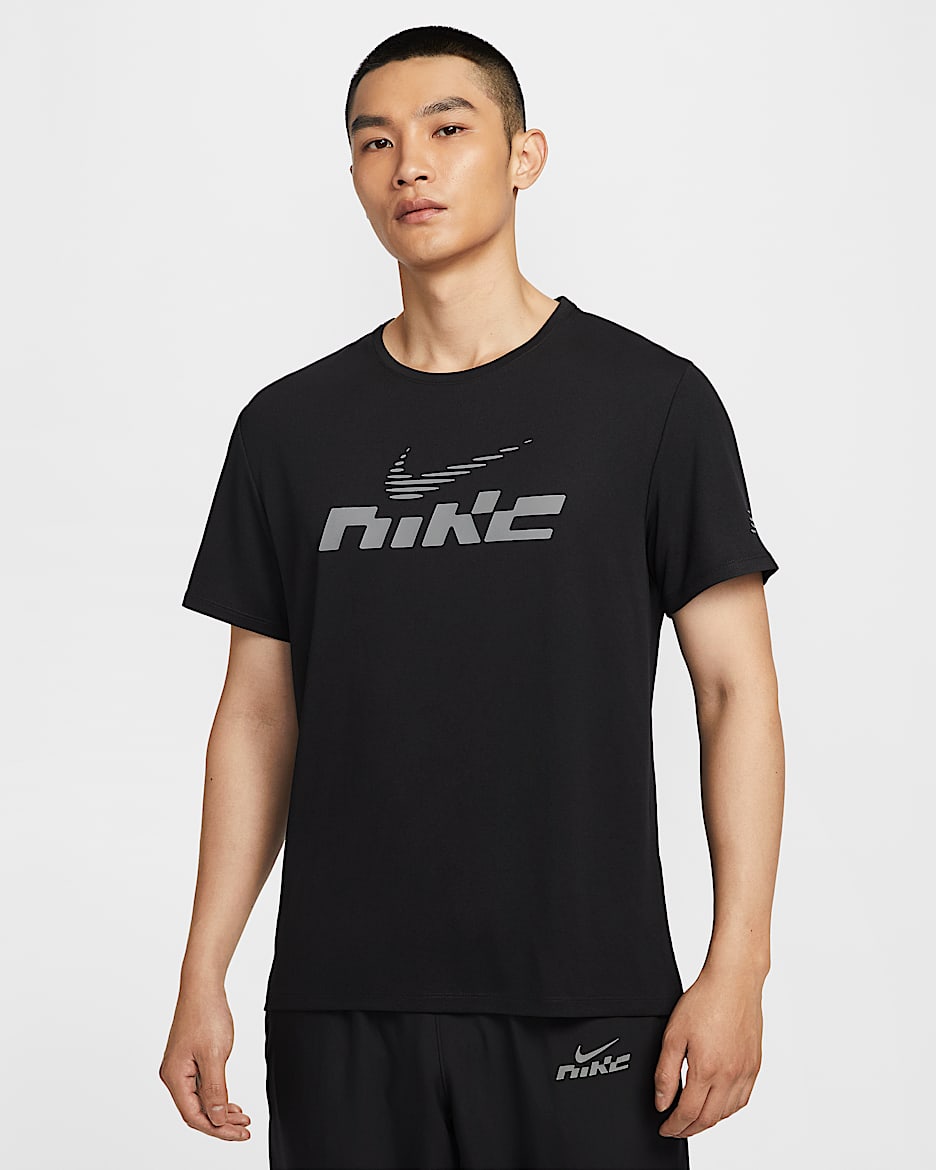 Nike Miler Flash Dri-FIT 男子防晒速干短袖跑步上衣 - 黑