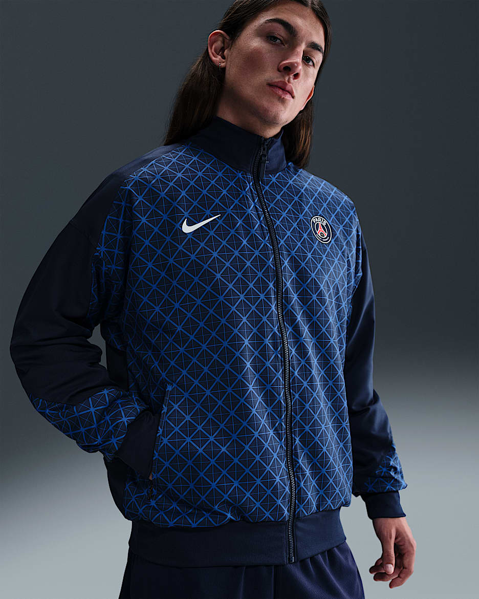 巴黎圣日耳曼足球俱乐部 Strike 主场 Nike Dri-FIT Anthem 男子速干足球夹克 - 深藏青/皇家蓝/白色