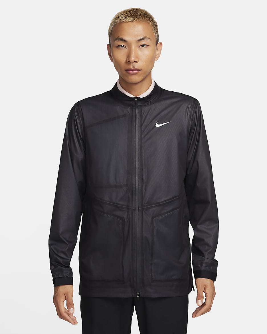 Nike Storm-FIT ADV 男子防风防水全长拉链开襟高尔夫夹克 - 黑/黑/煤黑/白色