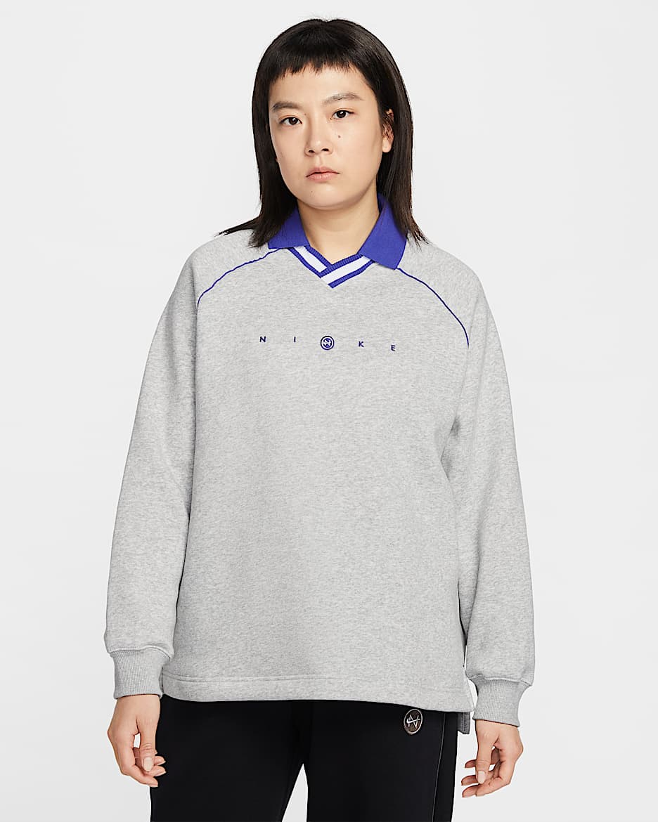 Nike Sportswear Phoenix Fleece 女子 Oversize 风图案加绒翻领上衣 - 白金色/调色/青石蓝