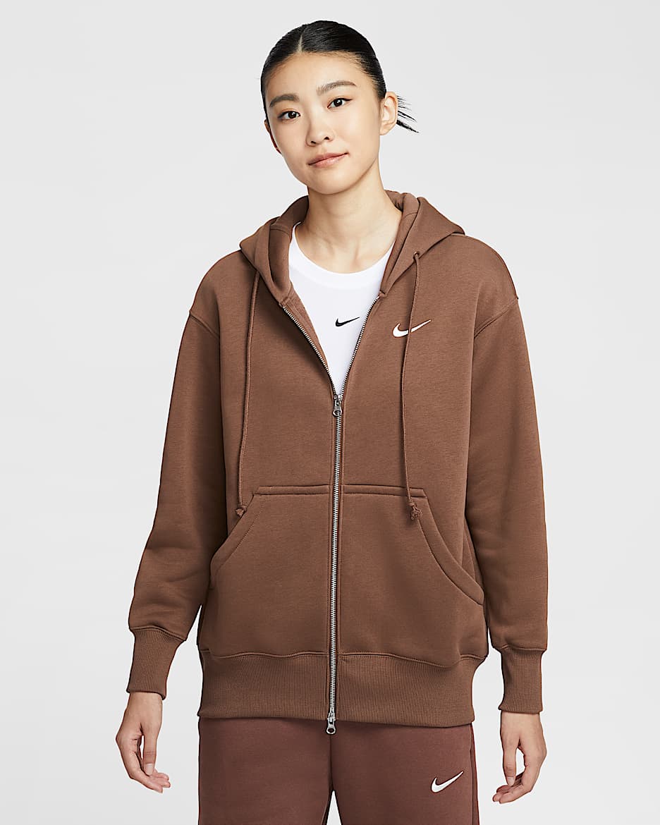 Nike Sportswear Phoenix Fleece 女子 Oversize 风全长拉链开襟加绒连帽衫 - 动物群棕/帆白
