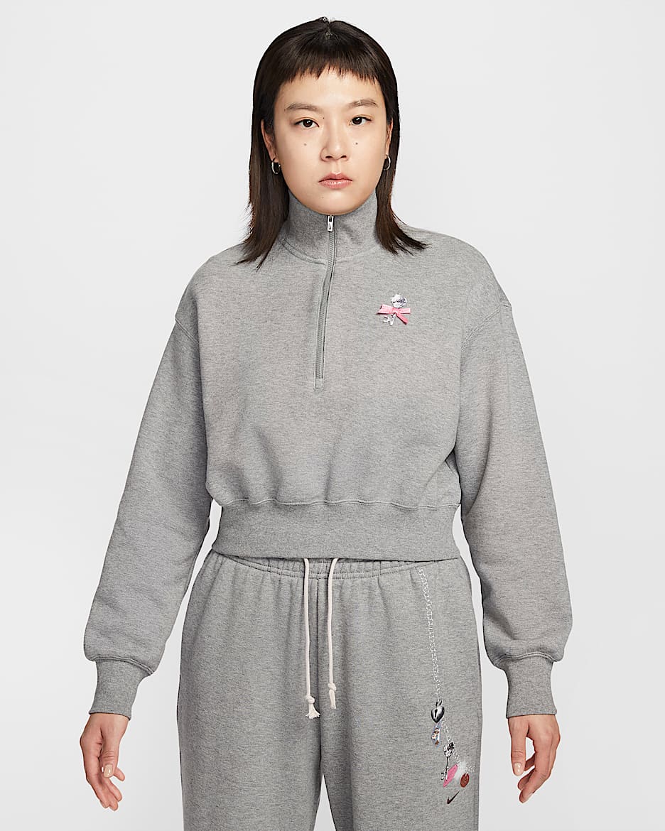 Nike Sportswear 女子 Oversize 风半长拉链开襟短款运动衫 - 碳素灰