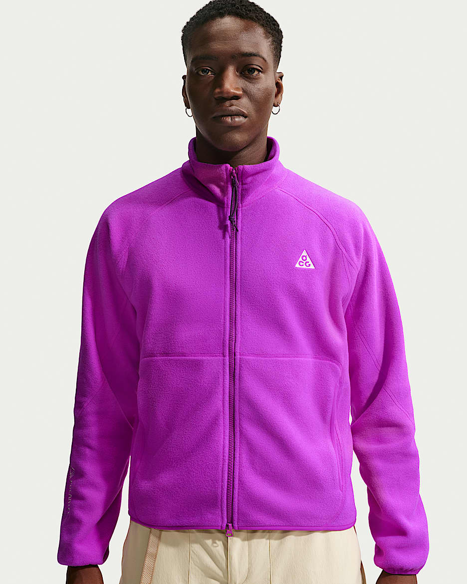Nike ACG "Wolf Tree" 男子全长拉链开襟摇粒绒夹克 - 明亮紫/安全橙/黑/山峰白