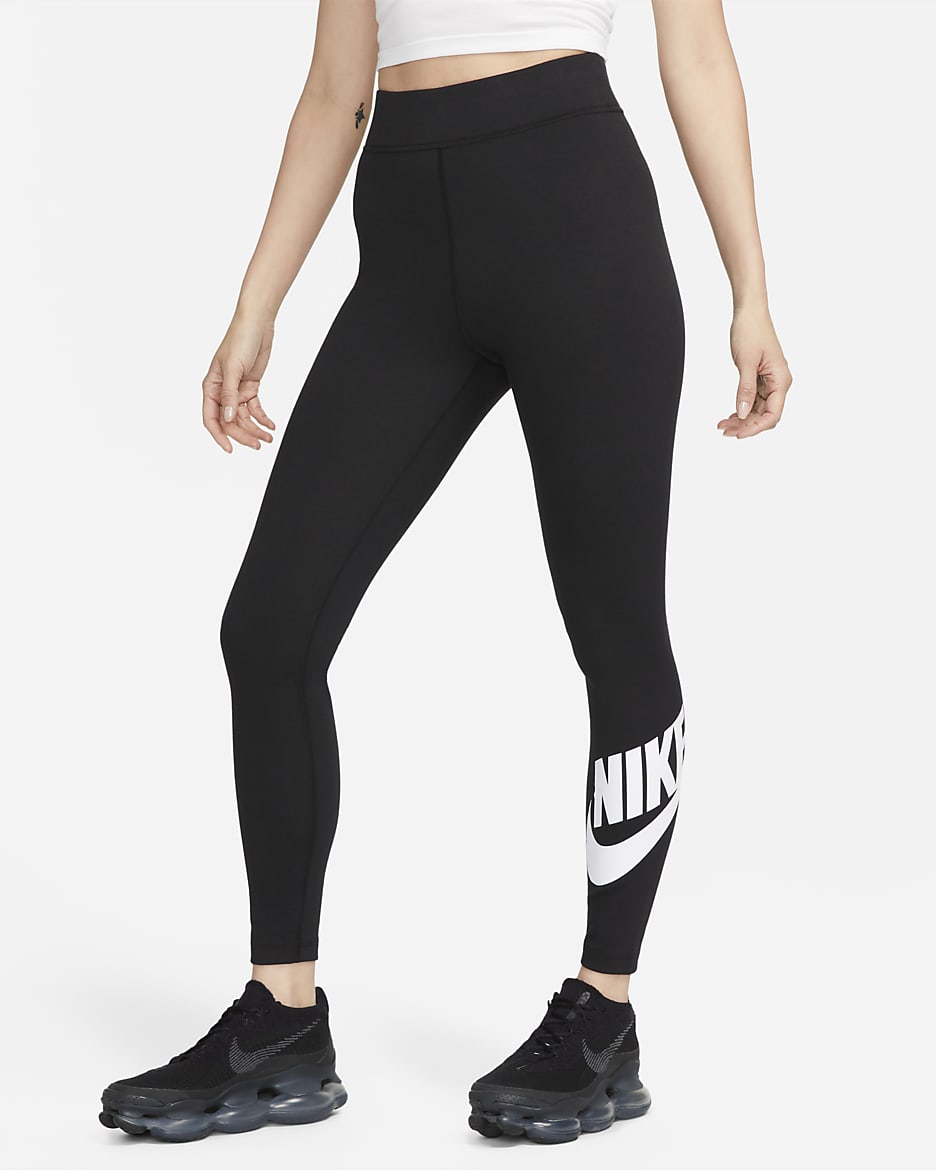 Nike Sportswear Classics 女子高腰印花紧身裤 - 黑/白色