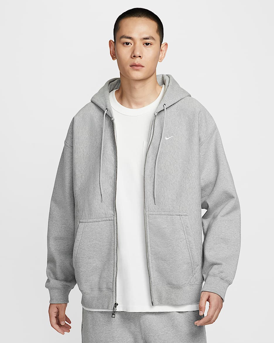 Nike Solo Swoosh 男子全长拉链开襟加绒连帽衫 - 调色暗灰/浅烟灰/白色