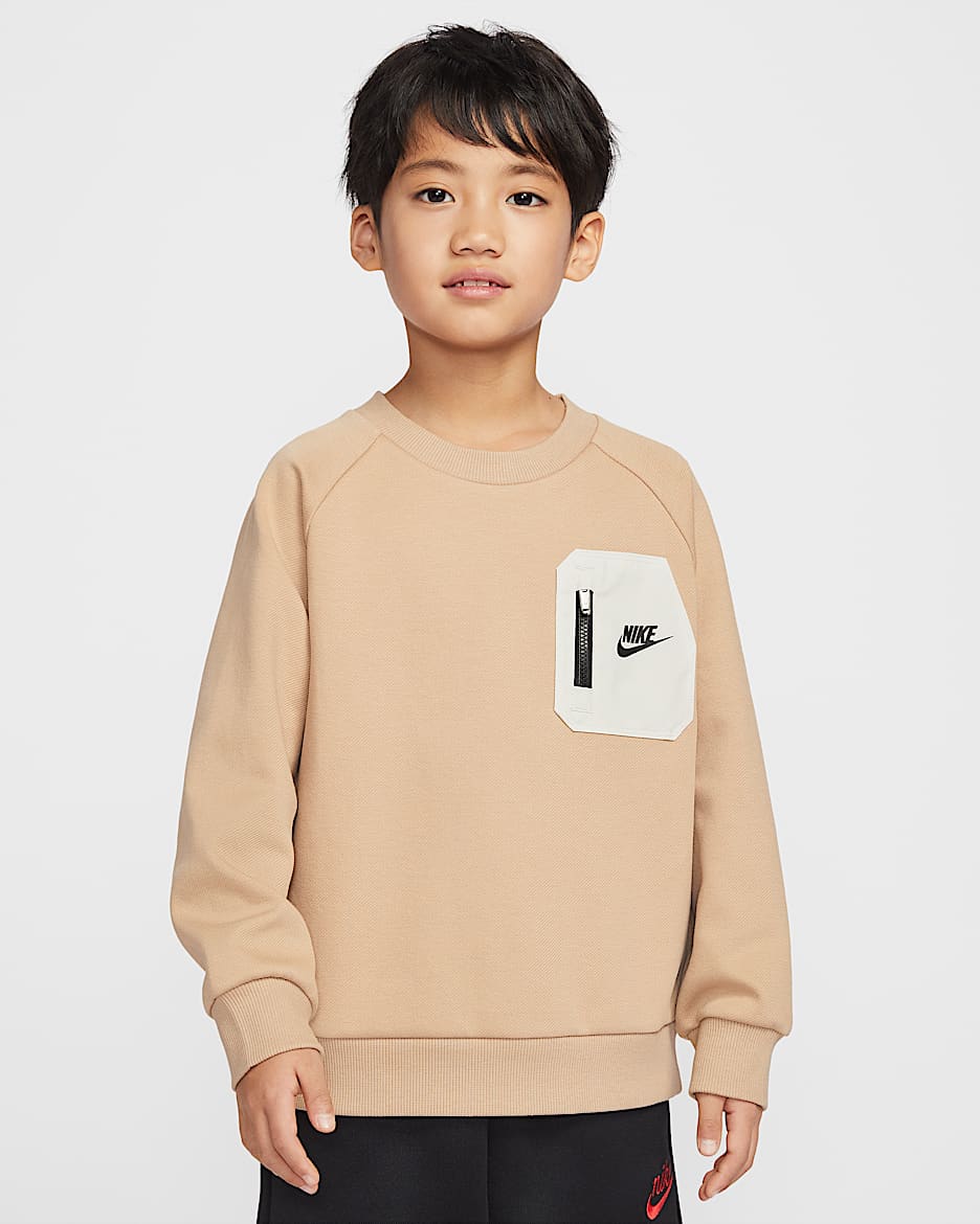 Nike Sportswear 幼童针织斜纹提花圆领上衣 - 麻黄/白色/黑/黑