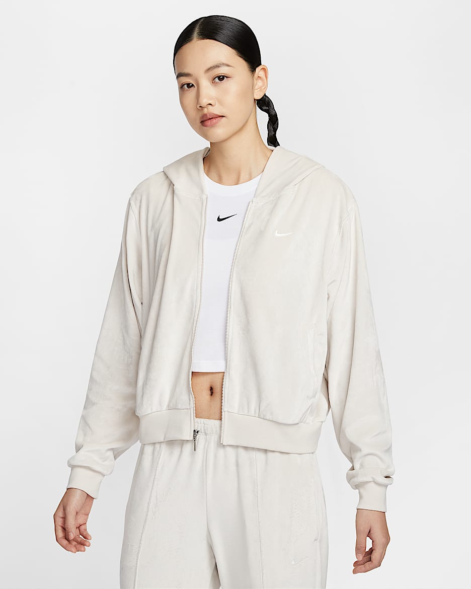 Nike Sportswear Chill Knit 女子宽松加绒全长拉链开襟连帽衫 - 浅土褐/帆白