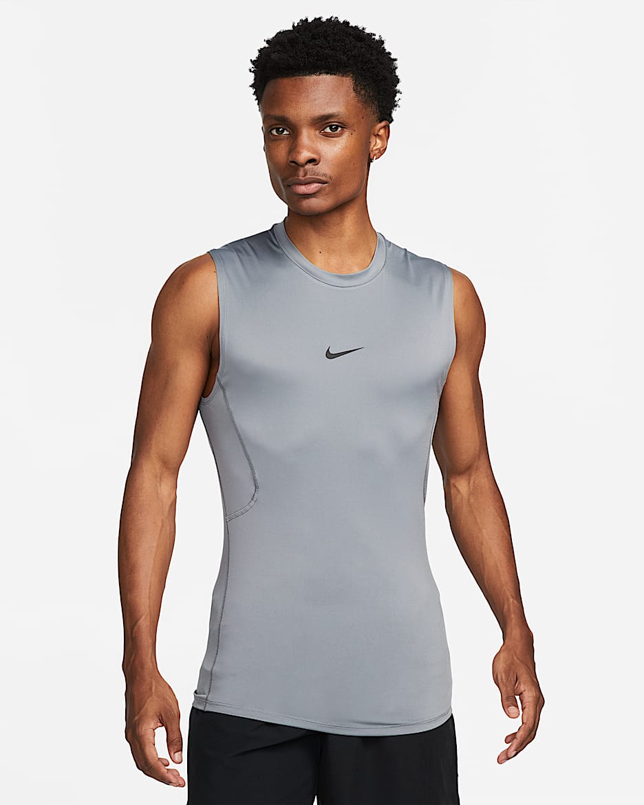 Nike Pro Dri-FIT 男子透气速干紧身无袖训练上衣 - 烟灰/黑