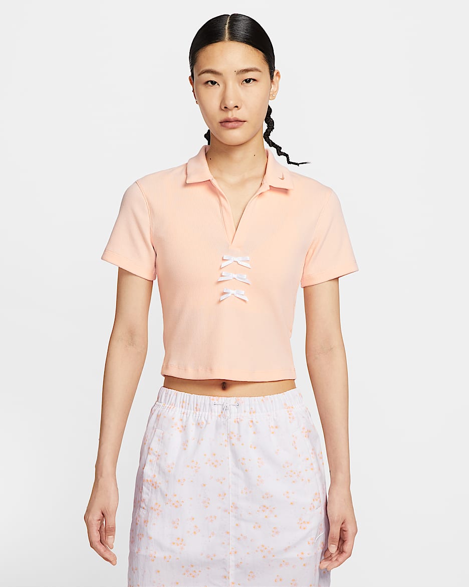 Nike Sportswear 女子短袖罗纹翻领T恤 - 水洗珊瑚红