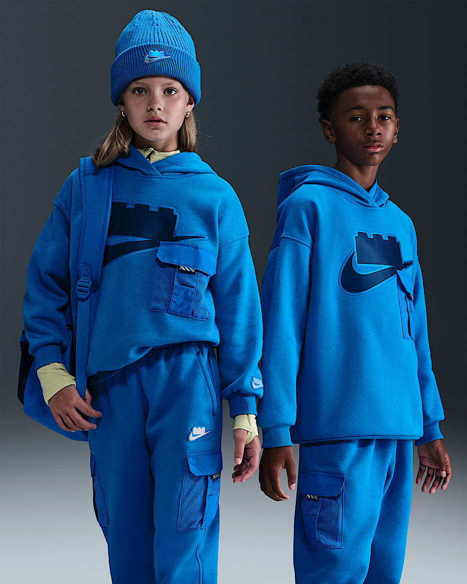 Nike x LEGO® Collection 大童 Oversize 风加绒套头连帽衫 - 火焰钴蓝/火焰钴蓝