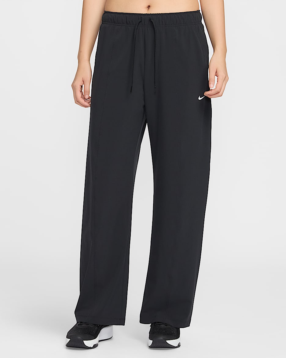 Nike One Dri-FIT 女子速干梭织阔腿长裤 - 黑/白色