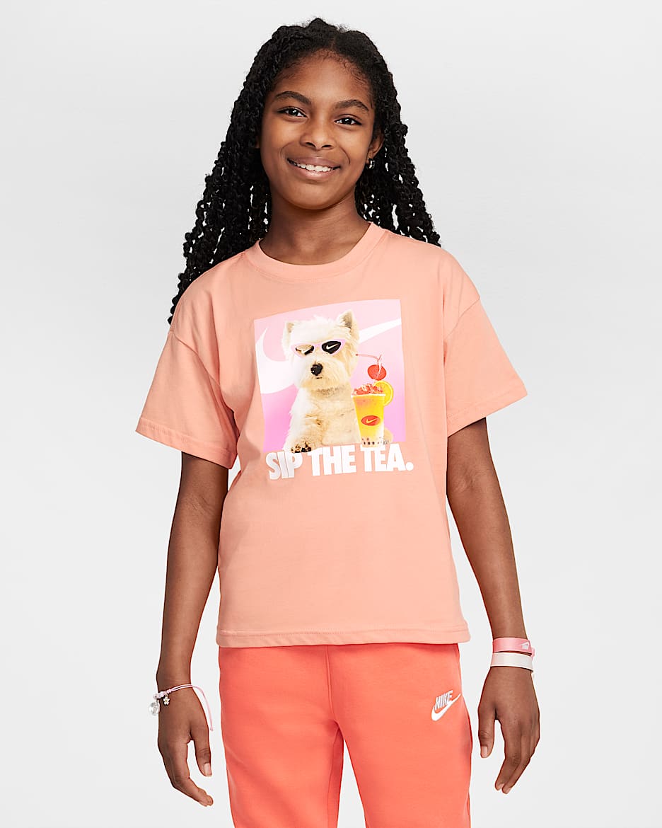 Nike Sportswear 大童（女孩）T恤 - 杏黄粉