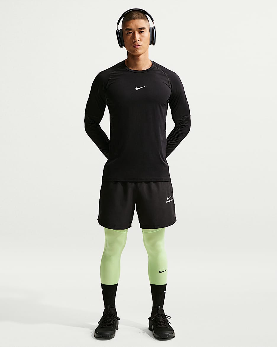 Nike Pro Dri-FIT 男子速干训练紧身裤 - 浅柠色/黑