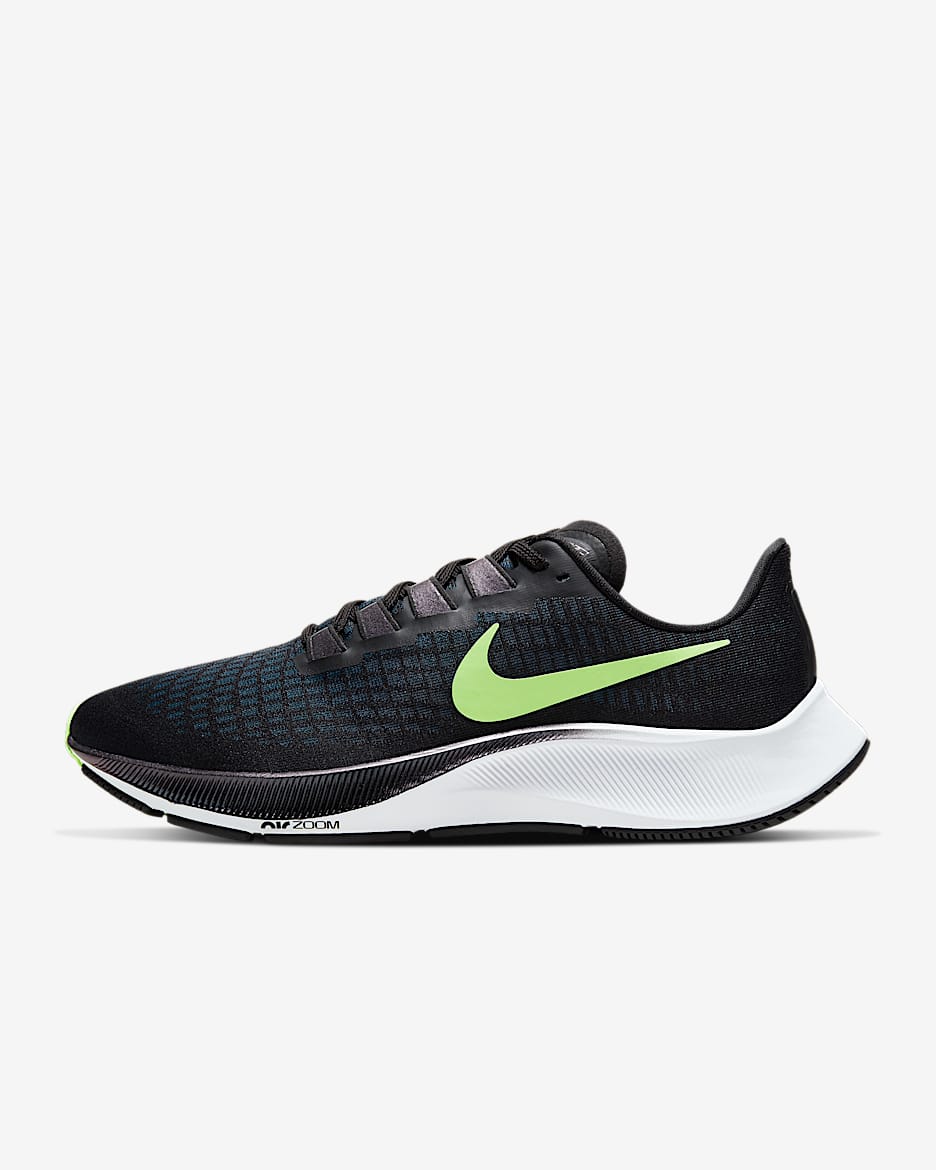 Nike Pegasus 37 男子公路跑步鞋 - 黑/缬草蓝/白色/爆炸绿黄