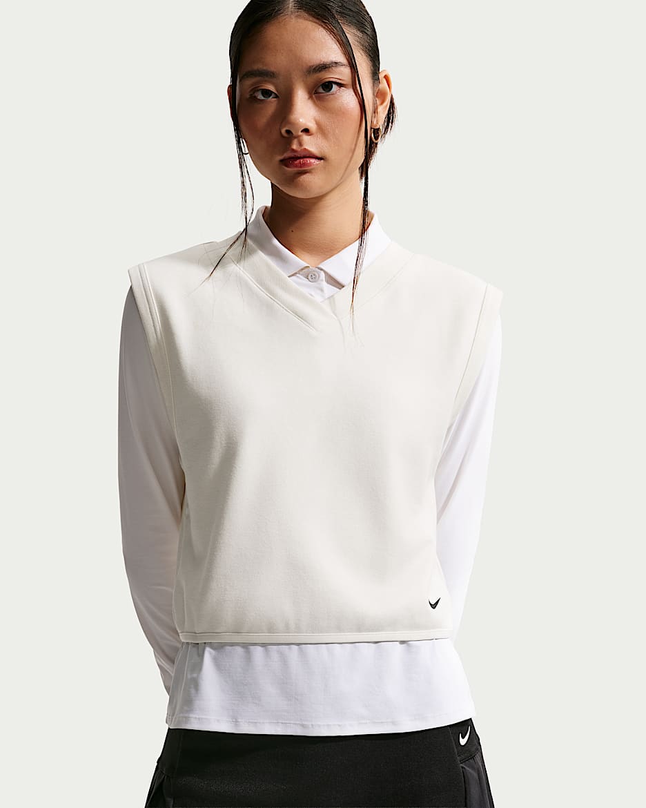 Nike 女子 V 领高尔夫无袖上衣 - 帆白/黑