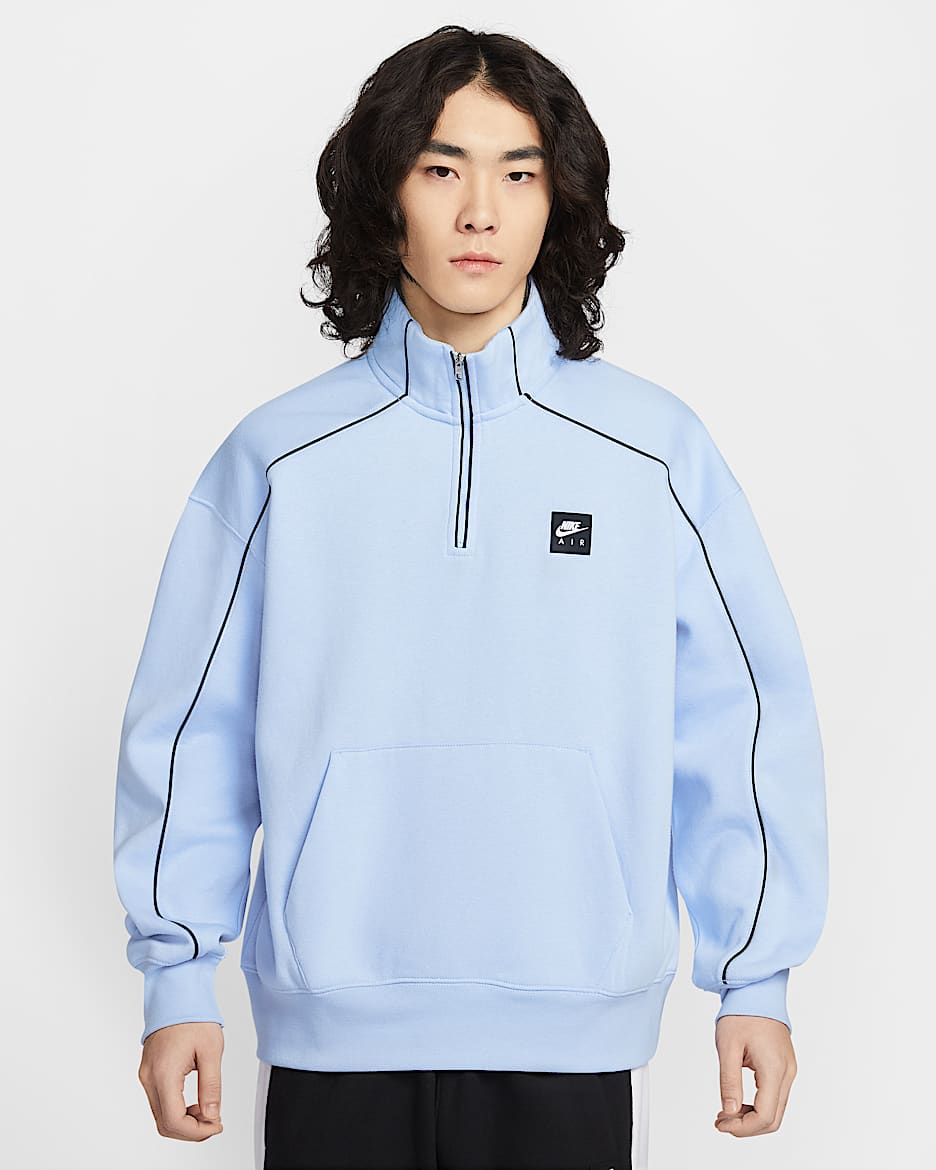 Nike Air 男子 1/4 拉链开襟加绒上衣 - 氢蓝/黑