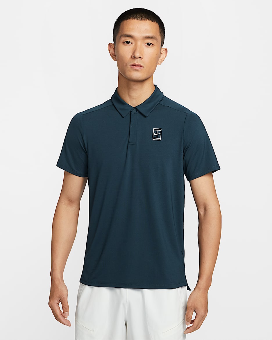 NikeCourt Advantage Dri-FIT 男子速干网球翻领T恤 - 军械深海蓝/白色/白色