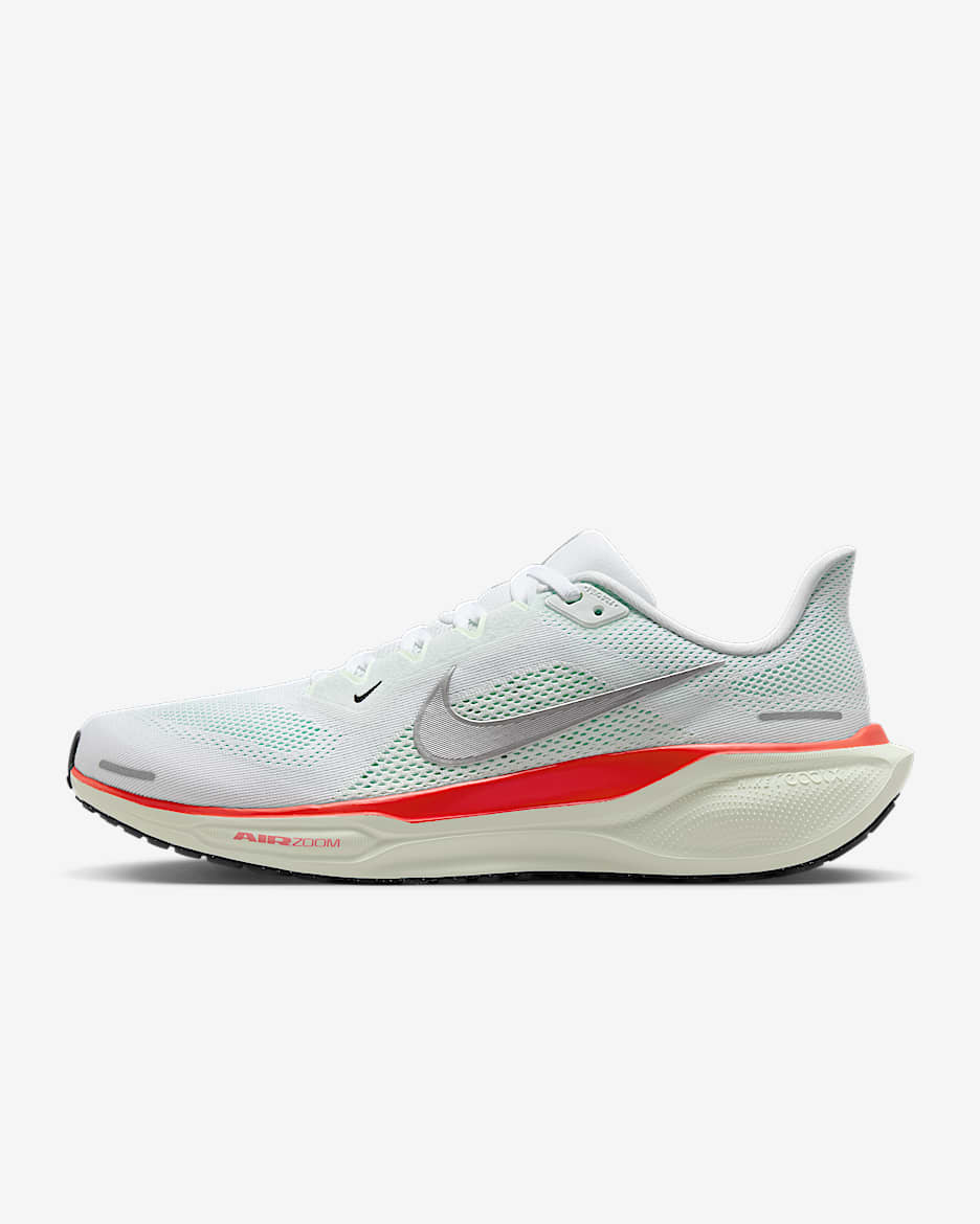 Nike Pegasus 41 耐克飞马男子公路跑步鞋 - 白色/微绿/亮深红/金属银