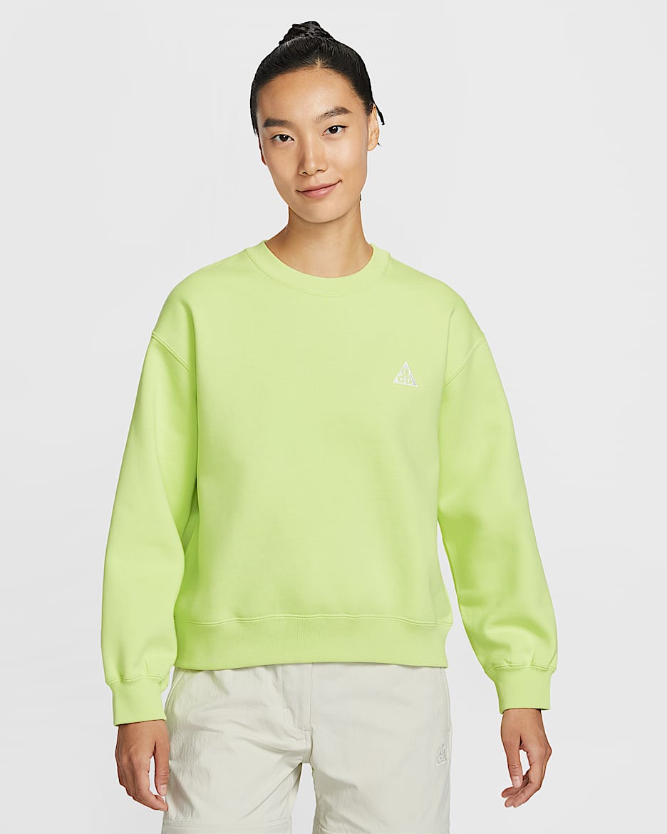 Nike ACG "Tuff Fleece" 女子拒水加绒圆领运动衫 - 浅柠檬黄/山峰白