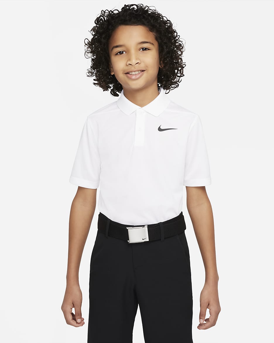 Nike Dri-FIT Victory 大童（男孩）高尔夫速干翻领T恤 - 白色/黑