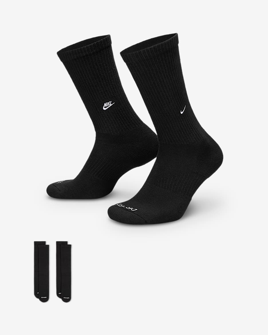 Nike Everyday 舒适速干中筒运动袜（2 双） - 黑/白色