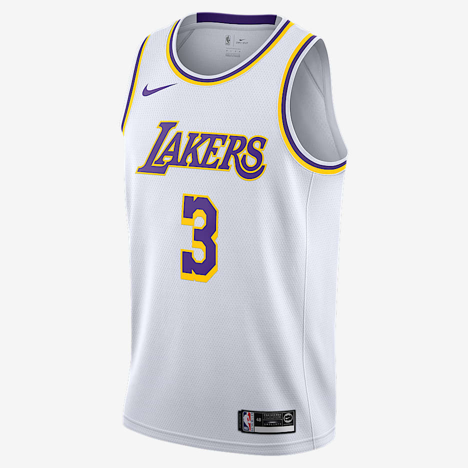 洛杉矶湖人队 (Anthony Davis) Association Edition Nike NBA Swingman Jersey 男子球衣 - 白色/阿马里洛黄/全域紫