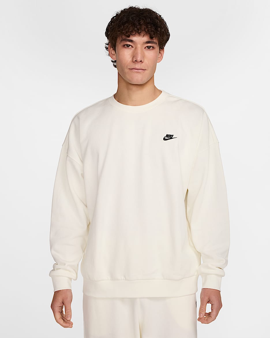 Nike Club Fleece 男子 Oversize 风法式毛圈圆领上衣 - 帆白/帆白/黑