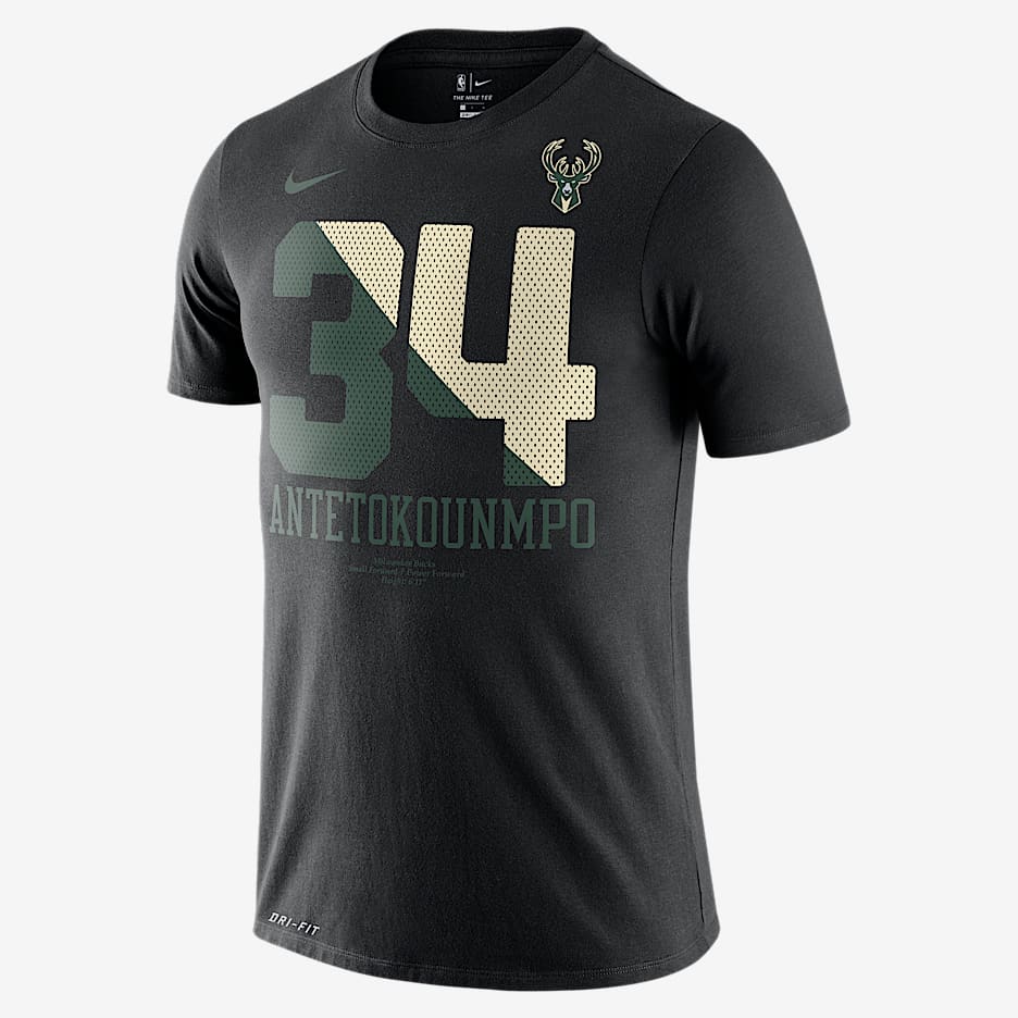 密尔沃基雄鹿队 (Giannis Antetokounmpo) Nike Dri-FIT NBA 男子T恤 - 黑