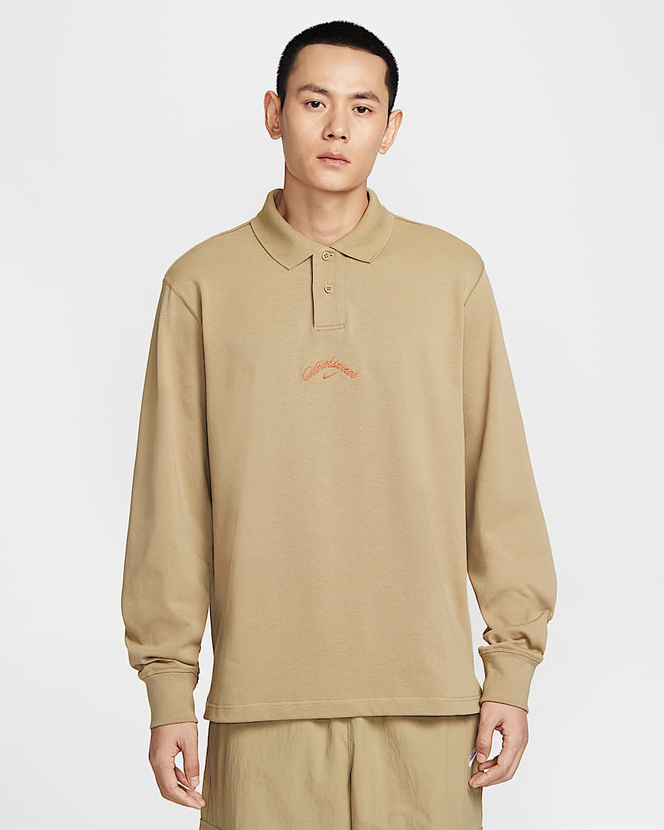 Nike Sportswear Club 男子长袖翻领T恤 - 杏茶色/太空粘土黄