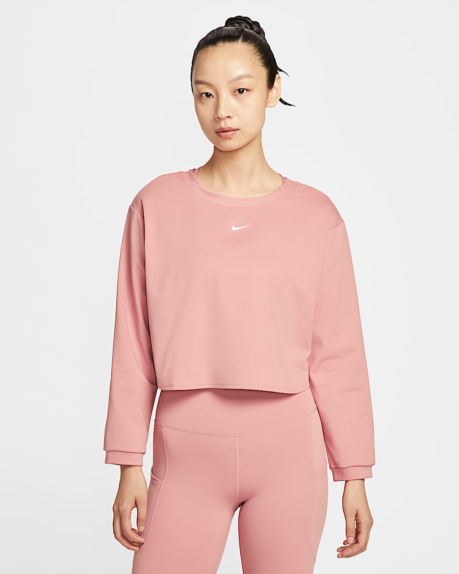 Nike One Dri-FIT 女子速干长袖上衣 - 锈粉/白色