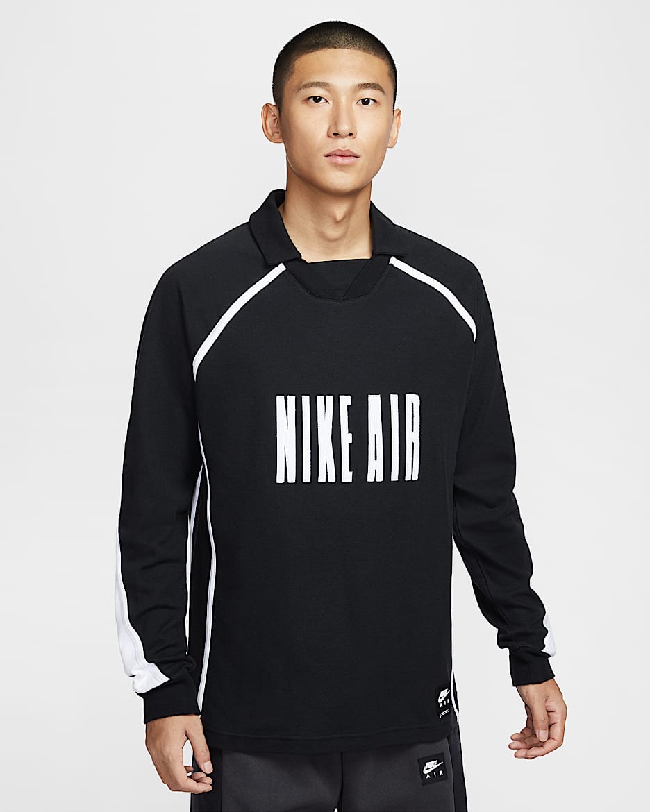 Nike Air 男子长袖足球上衣 - 黑/白色/白色
