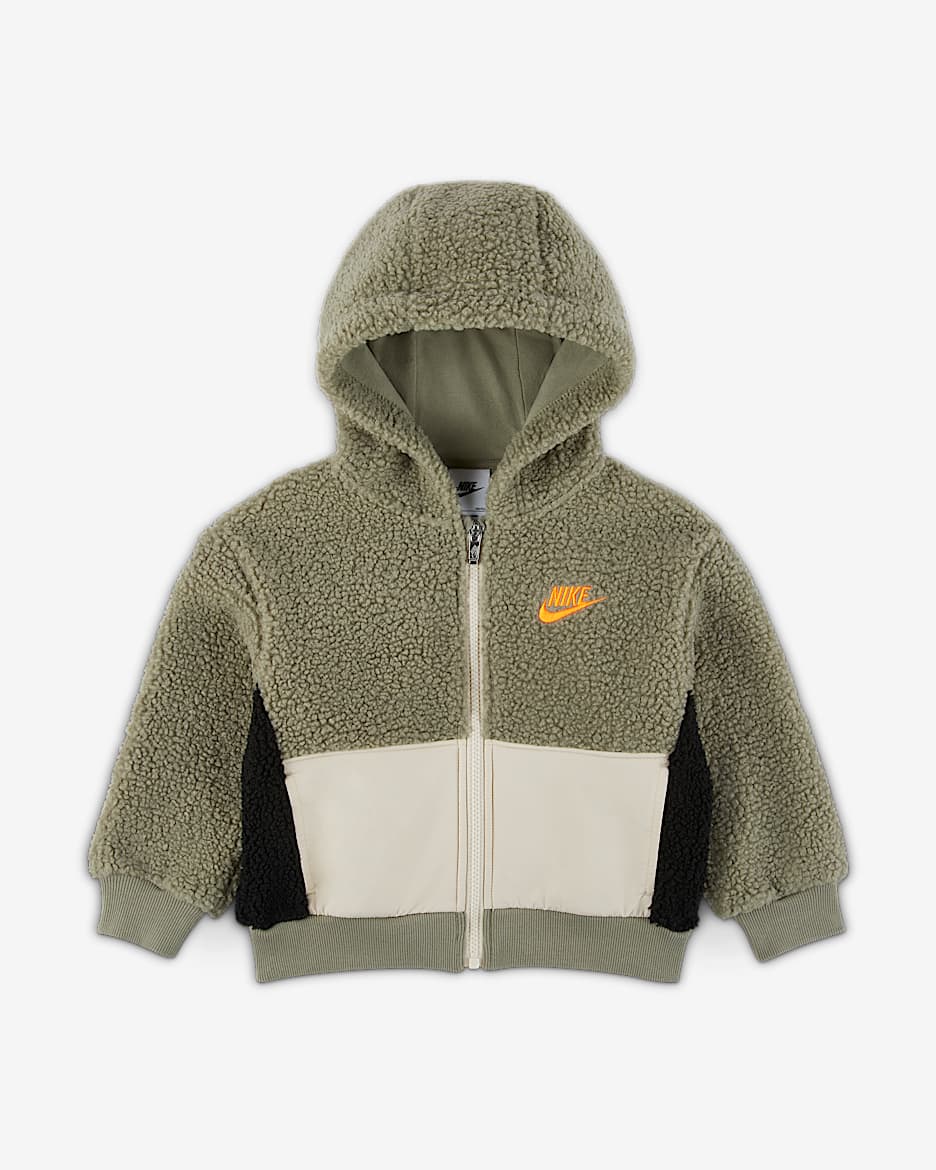 Nike 幼童仿羊羔绒全长拉链开襟连帽衫 - 浅军绿/橙色