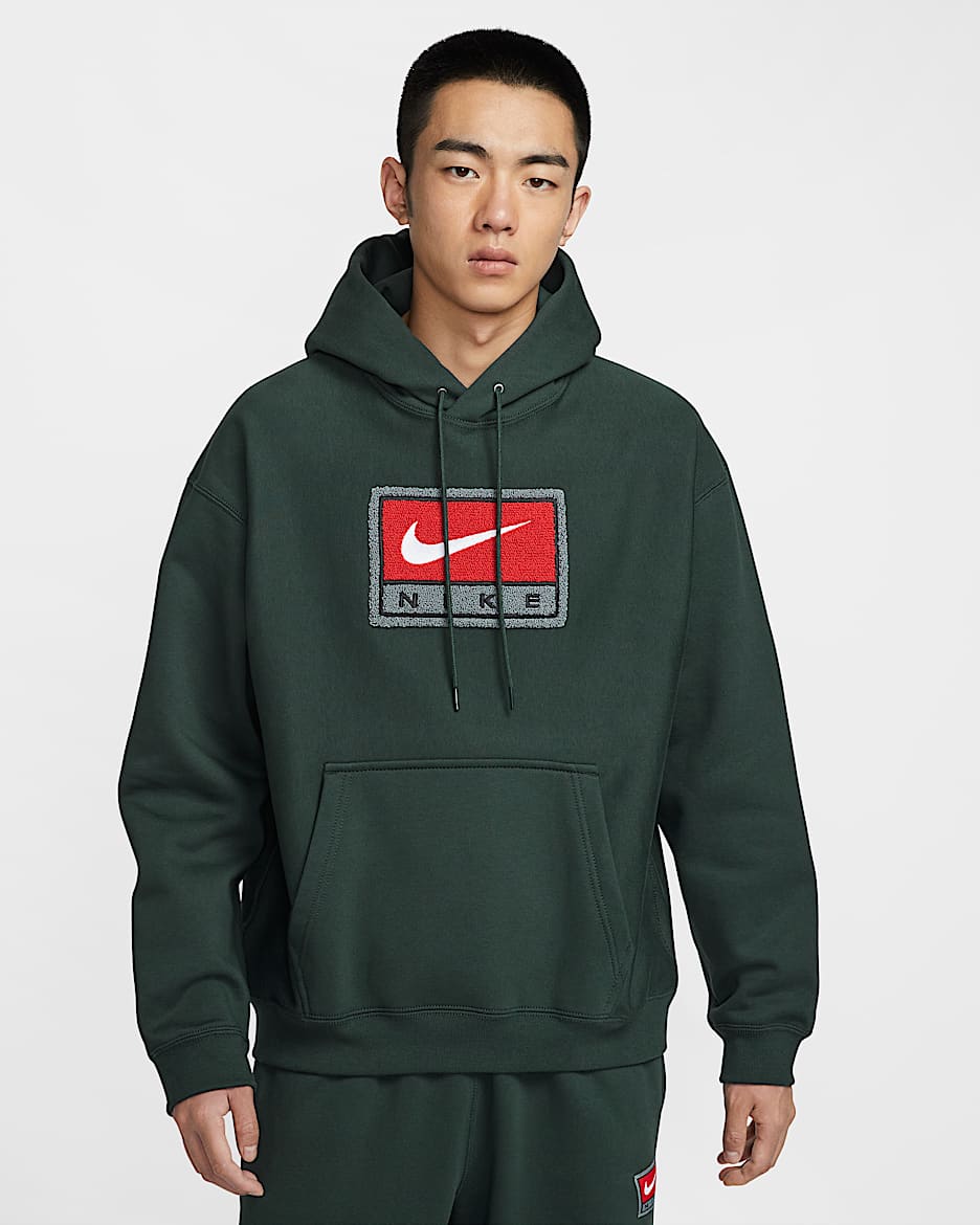 Nike 男子加绒套头连帽衫 - 黑云衫绿/白色